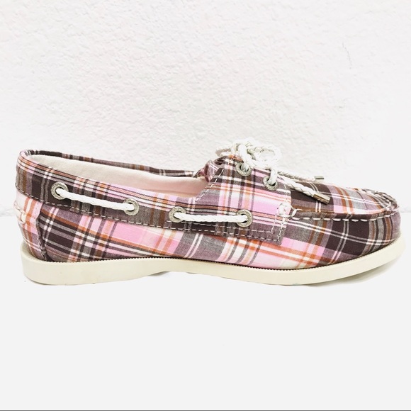 NEW Sebago Seashore Two-Eye Boat Shoe, Pink Plaid - Picture 3 of 8